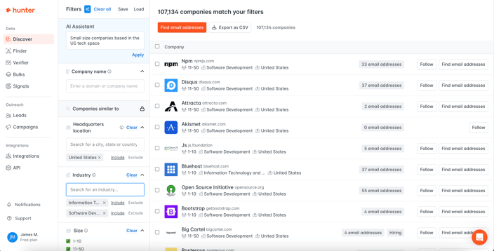 Choose an example company from your hunter.io ICP results
