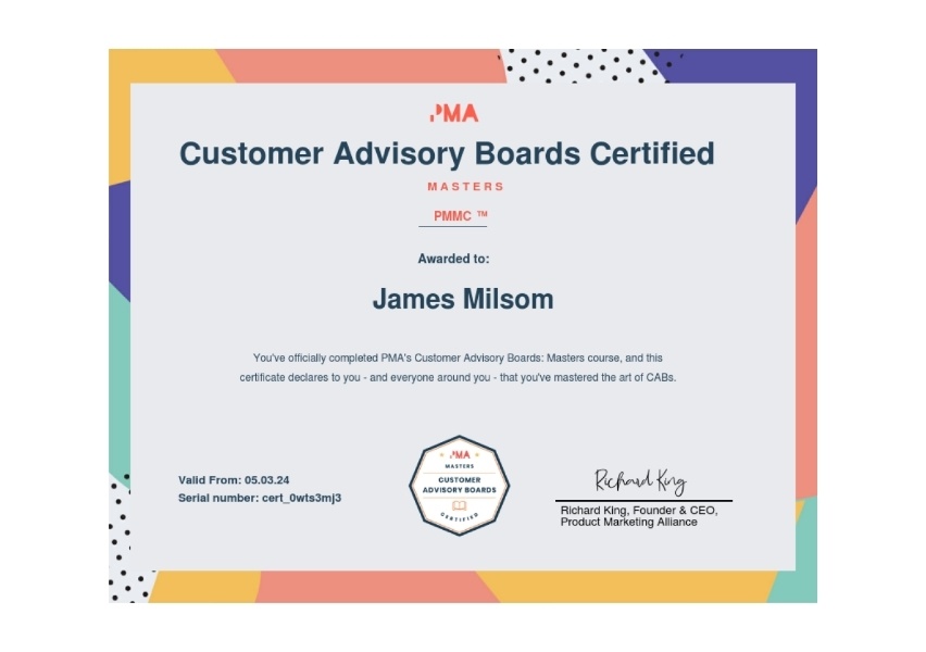 Customer Advisory Boards certificate