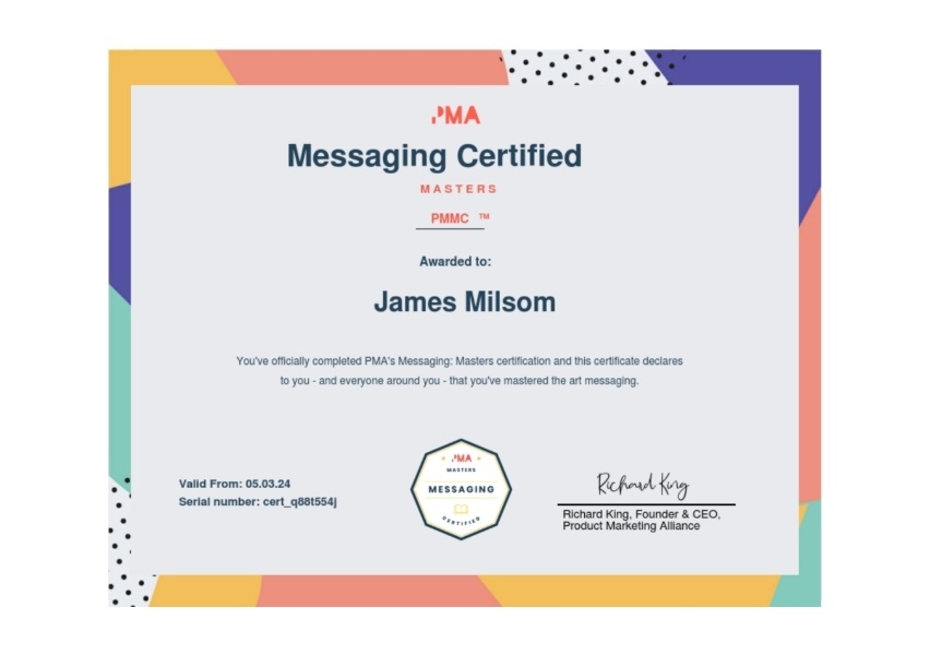 PMA product messaging certificate