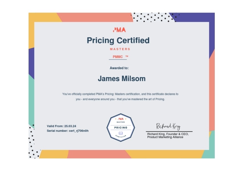 Product pricing certificate