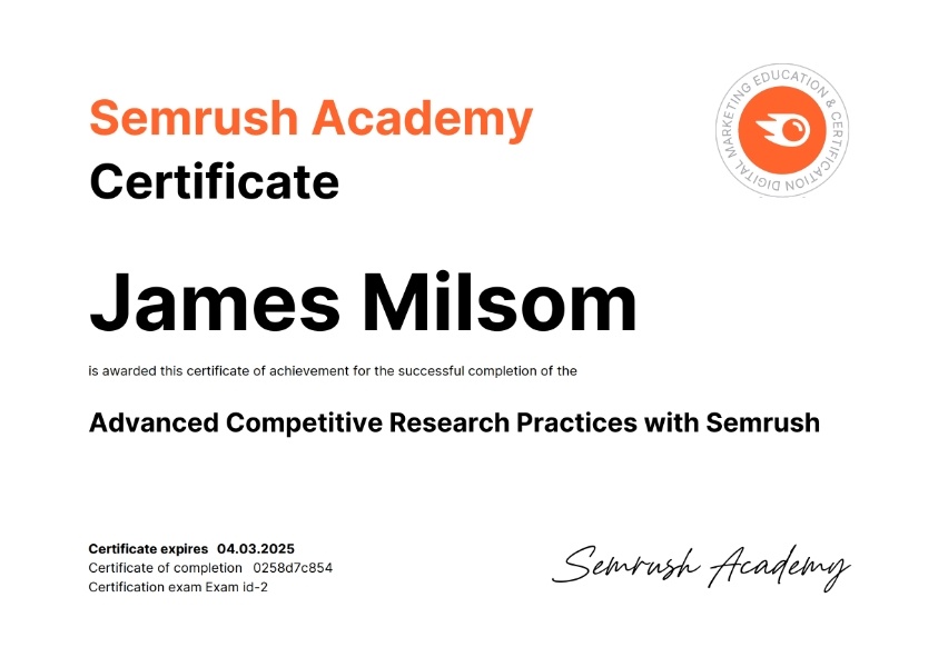 competitor research product marketing semrush certificate