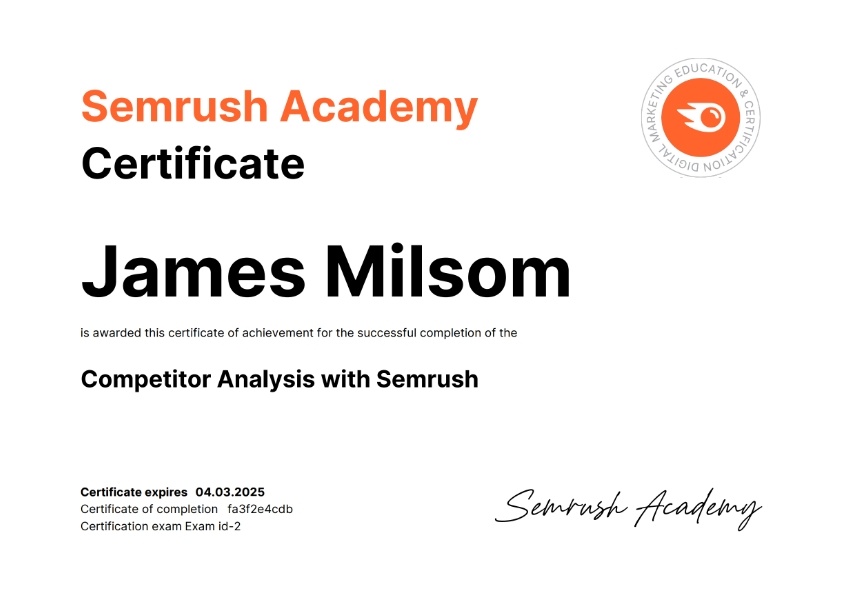 Using saas competitor data semrush certificate