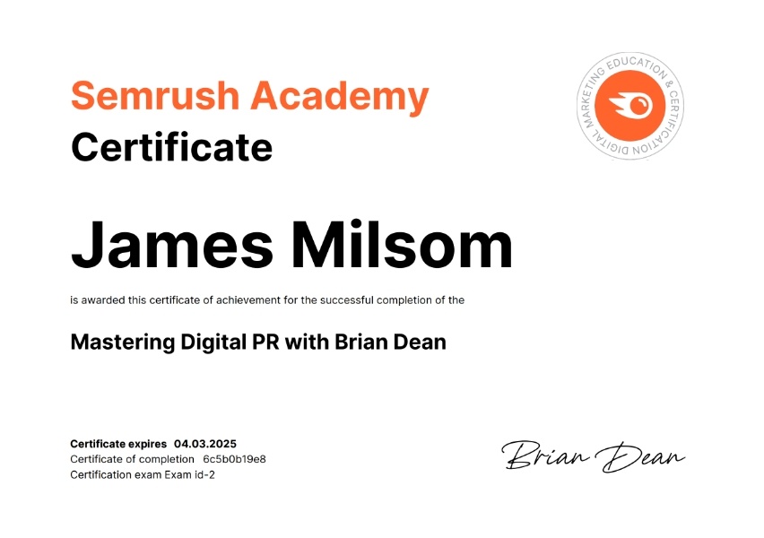 digital pr certificate semrush