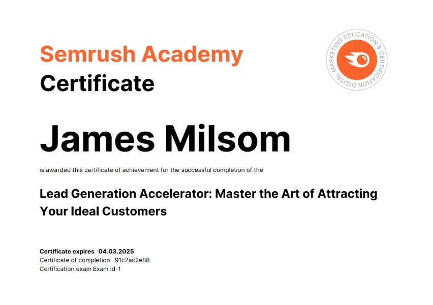 search engine lead generation certificate semrush