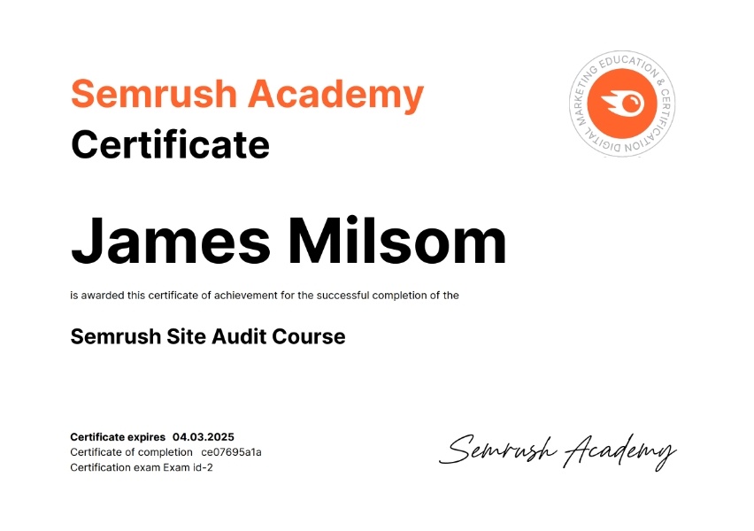 SEO site audit certificate