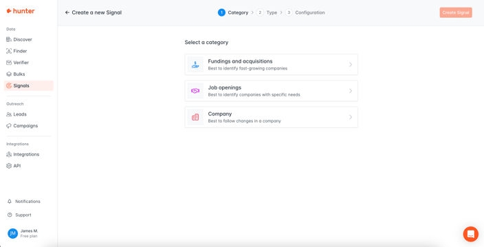 hunter.io Signals feature set up