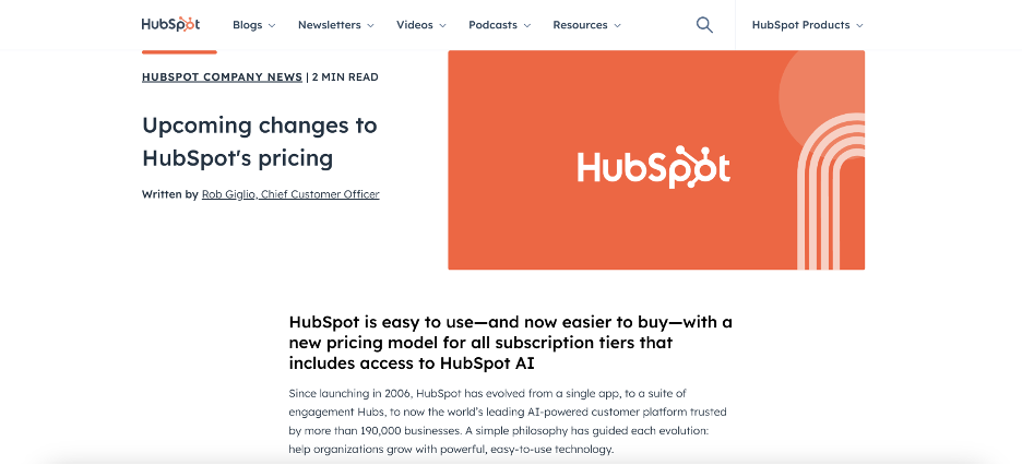HubSpot's announced changes to their SaaS subscription pricing
